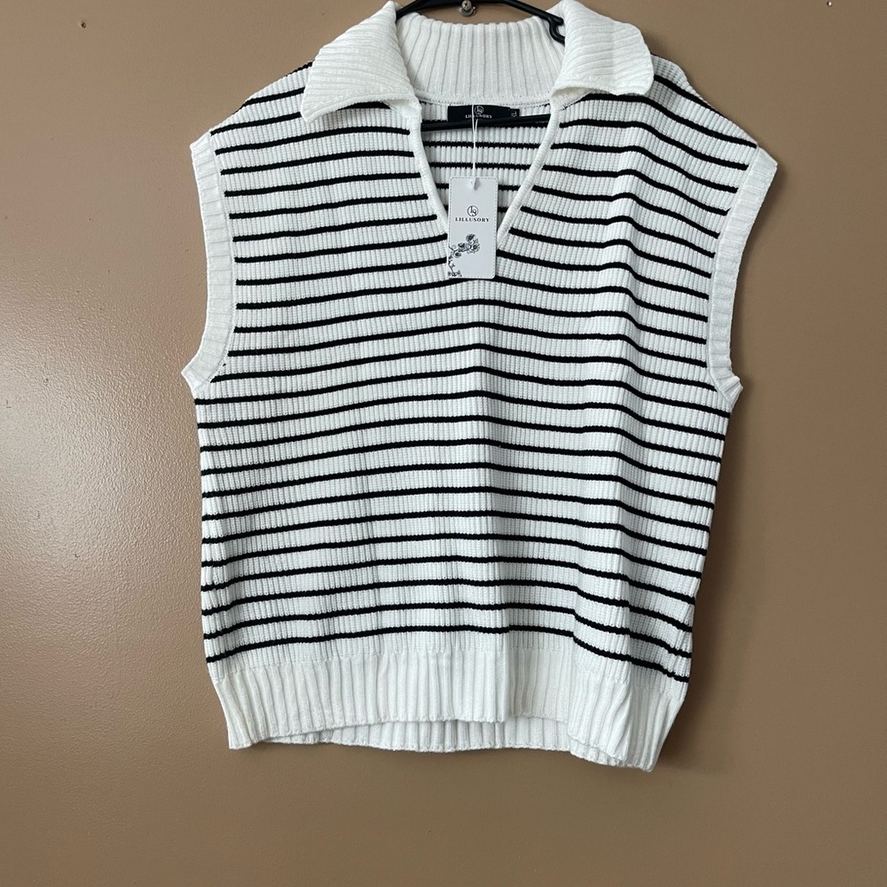 Lillusory Striped Sleeveless Knit Top - Black & White size XL NWT